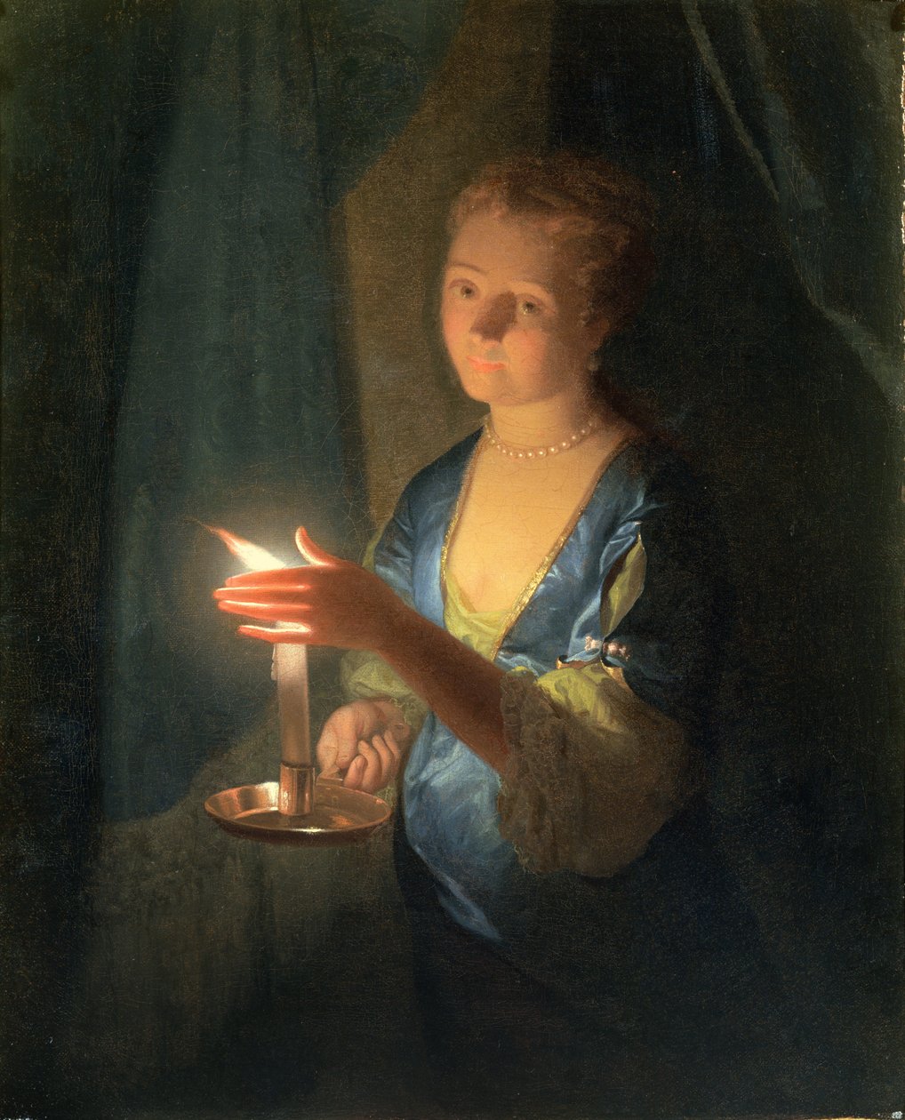 En dam som håller ett ljus av Godfried Schalcken