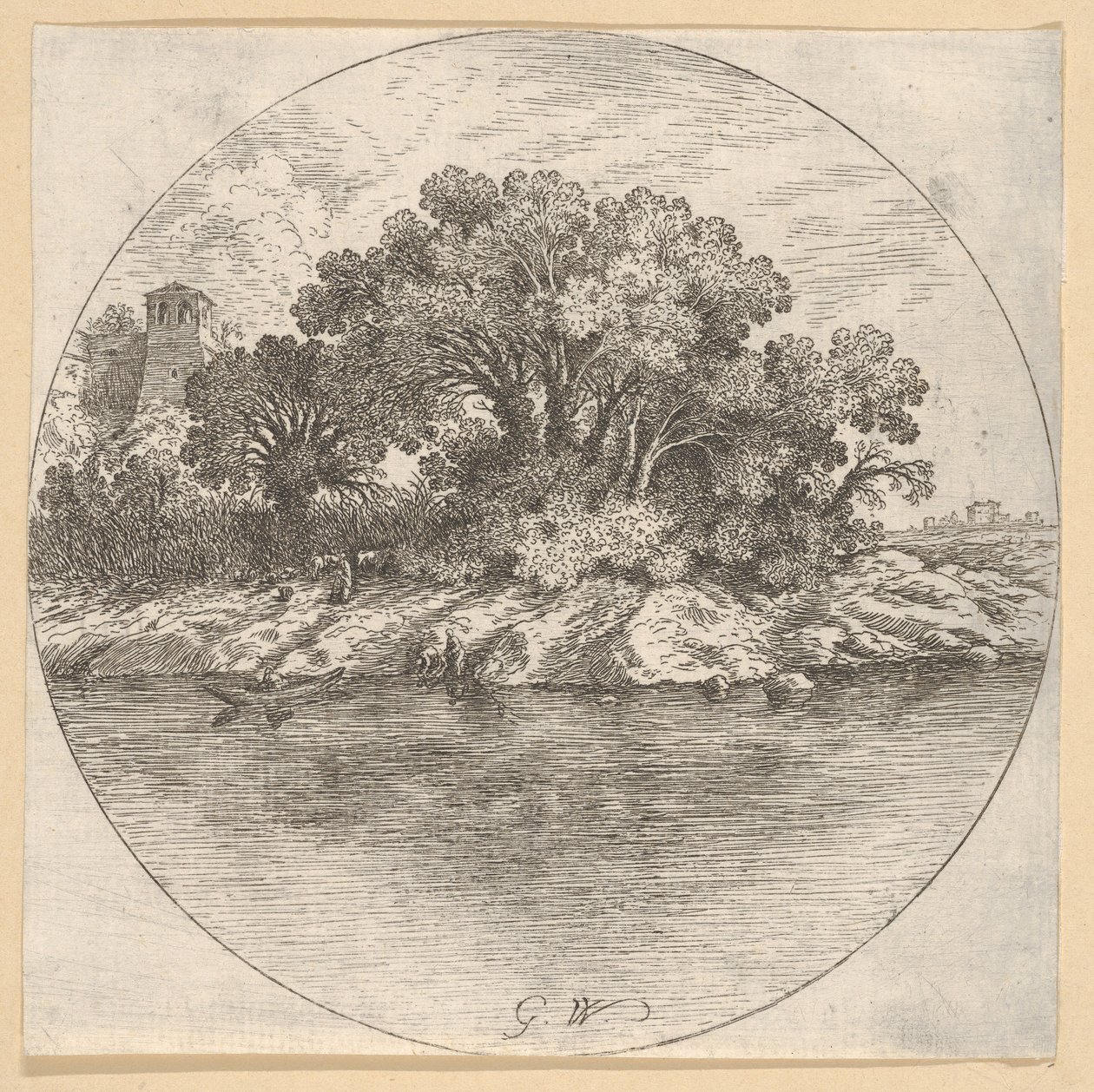 Landskap med träd vid vattnet.n.d. av Goffredo Wals