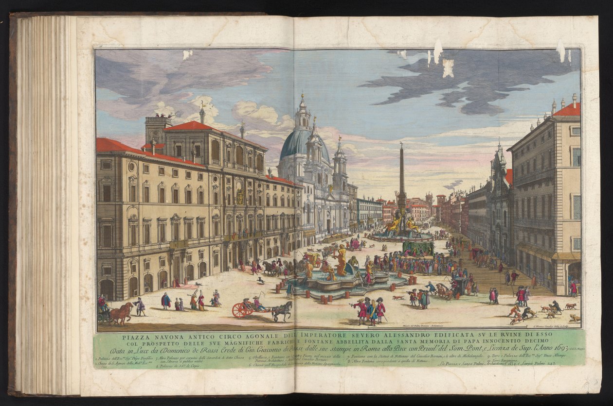Piazza Navona i Rom Prospekt för det påvliga palatset i Quirinale känt som Monte Cavallo (titel på objektet) av Gommarus Wouters