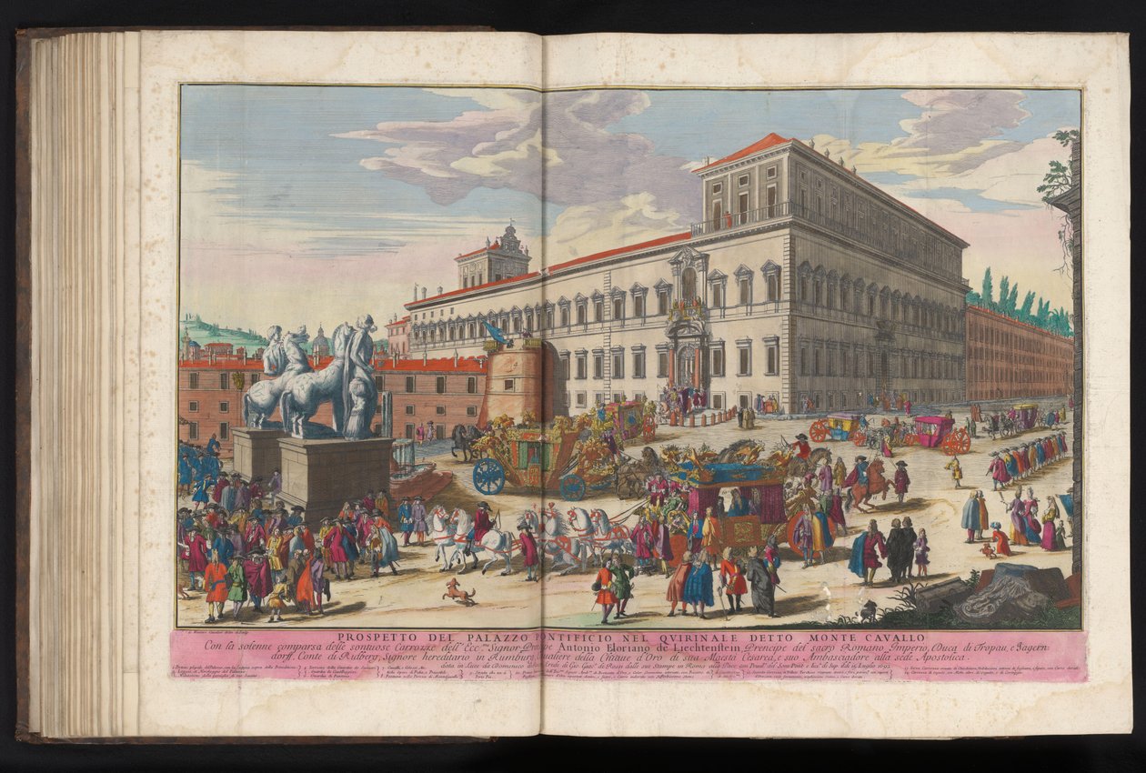 Piazza del Quirinale i Rom Prospekt för det påvliga palatset i Quirinale känt som Monte Cavallo (titel på objektet) av Gommarus Wouters