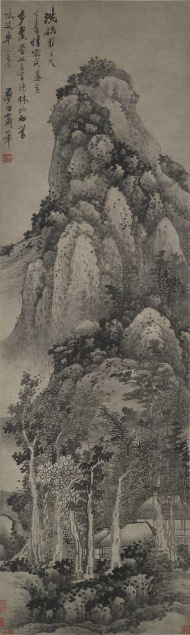 A Lofty Pavillion, Hanging Scroll, c.1683 (blæk på papir) swed av Gong Xian