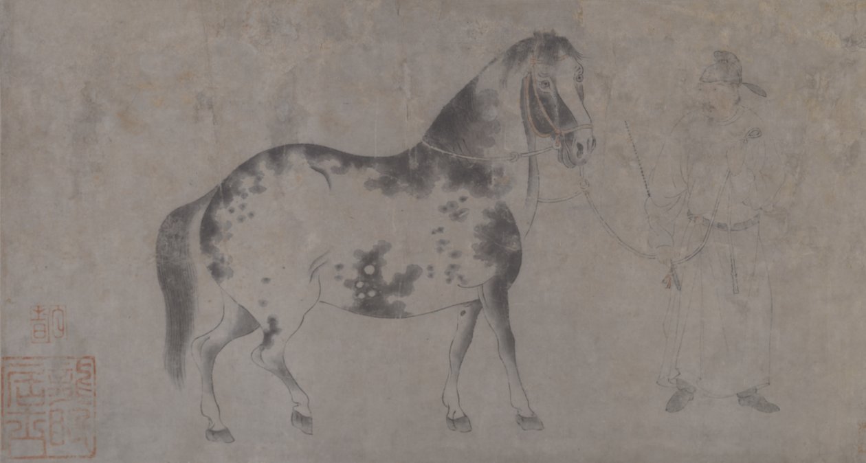 Detalj av Five Tribute Horses (bläck och färg på papper) av Gonglin Li