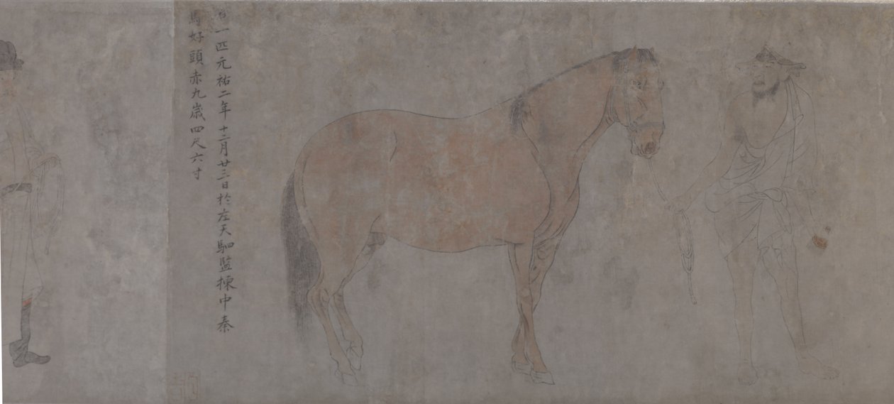 Detalj av Five Tribute Horses (bläck och färg på papper) av Gonglin Li
