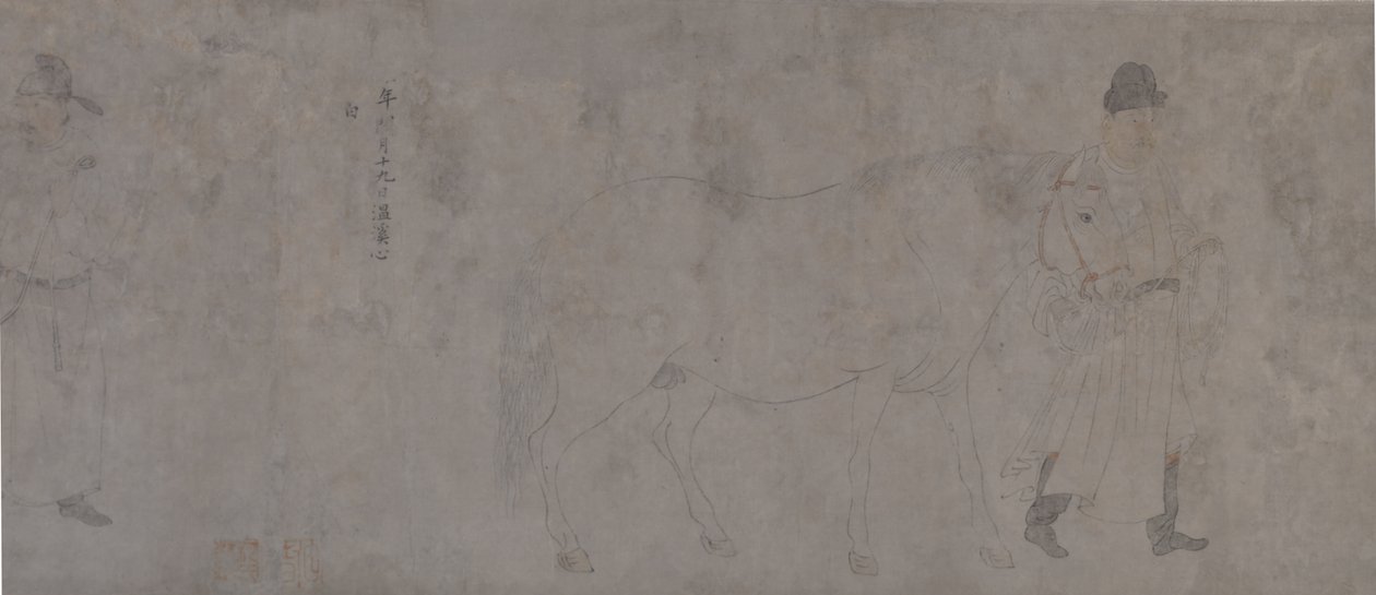 Detalj av Five Tribute Horses (bläck och färg på papper) av Gonglin Li