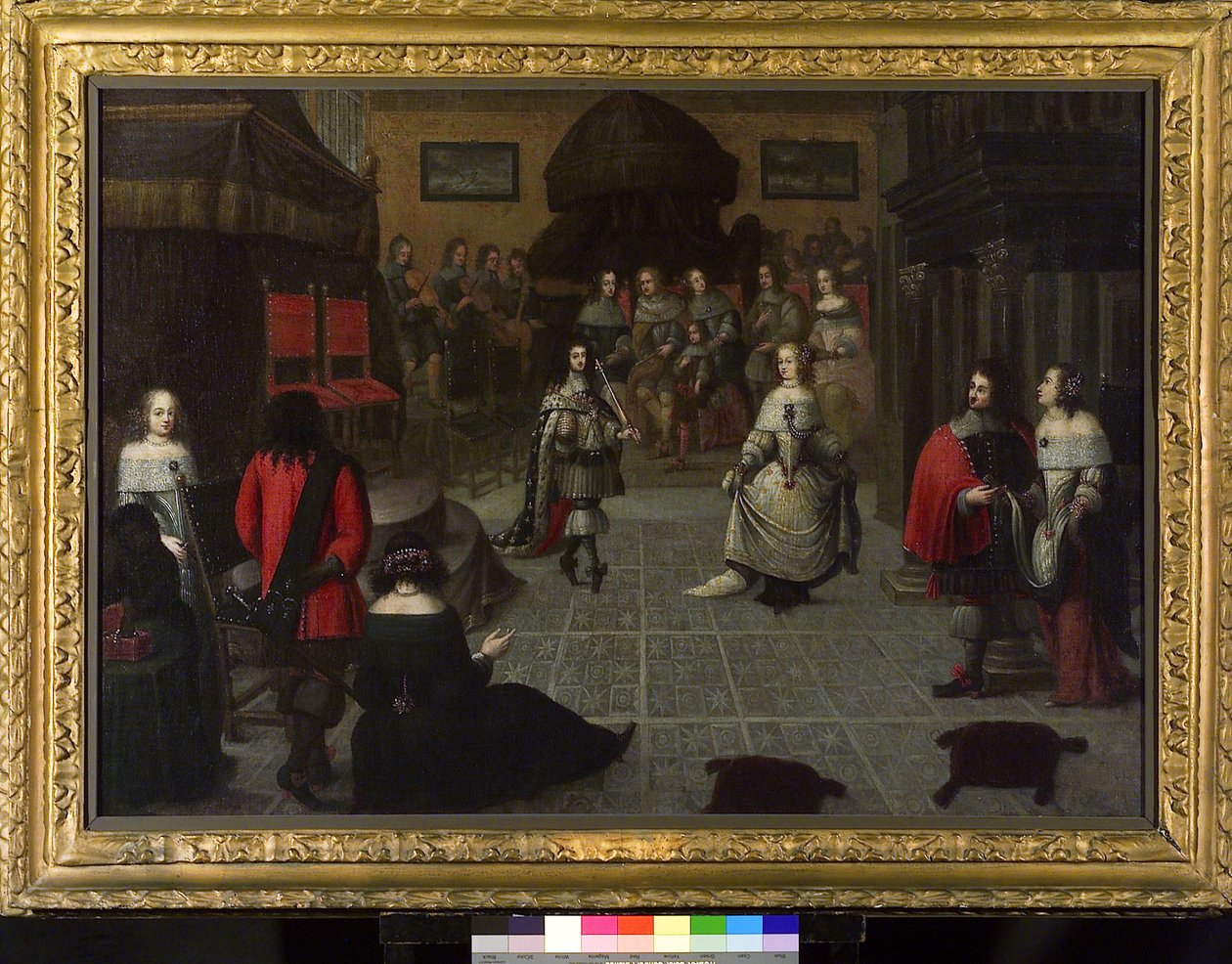 Karl II av England (1630-1685) dansar i Haag (Nederländerna), maj 1660, troligen med sin systerdotter Elizabeth van de Paltz (1616-1680), för ceremonin som hölls för att återge honom titeln kung av England av Gonzales Coques