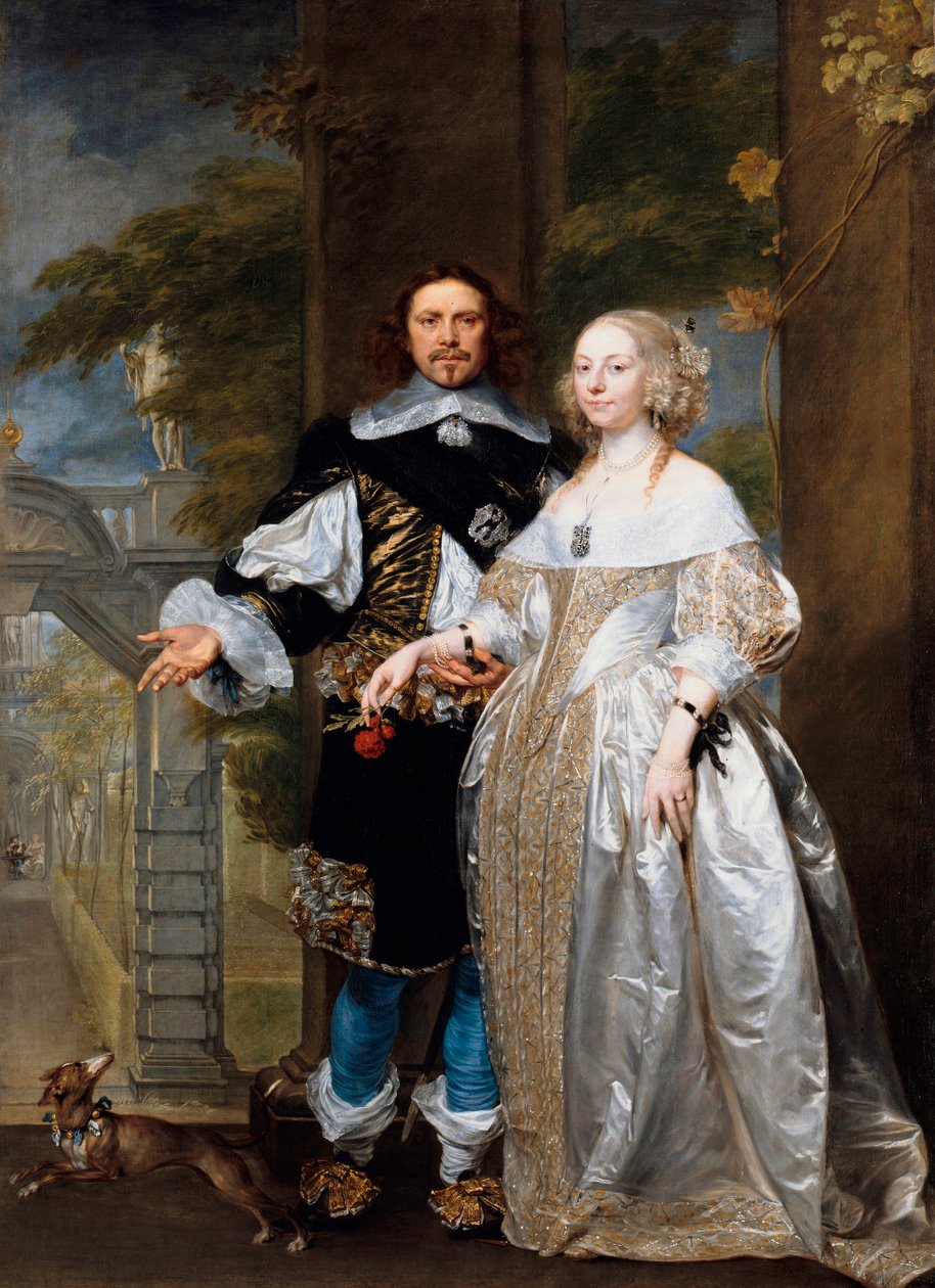 "Porträtt av ett gift par i parken" (Porträtt av ett gift par i parken) Målning av Gonzales Coques (Cockes, Cocs) (1614/18-1684) 1662 - Olja på duk Dim 239x174 cm Staatliche Museen, Berlin av Gonzales Coques