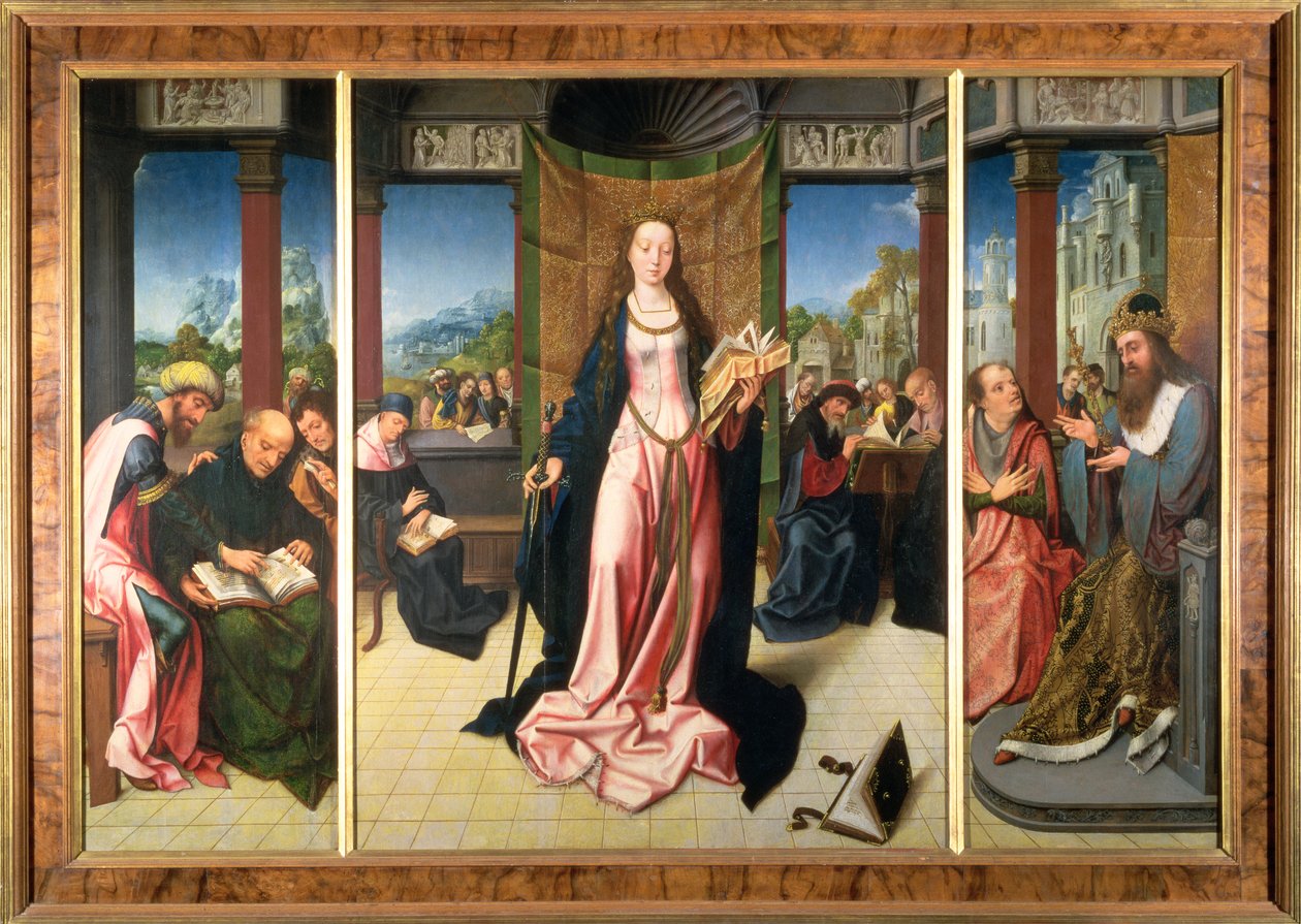 St. Catherine och filosoferna (panel) av Goossen van der Weyden