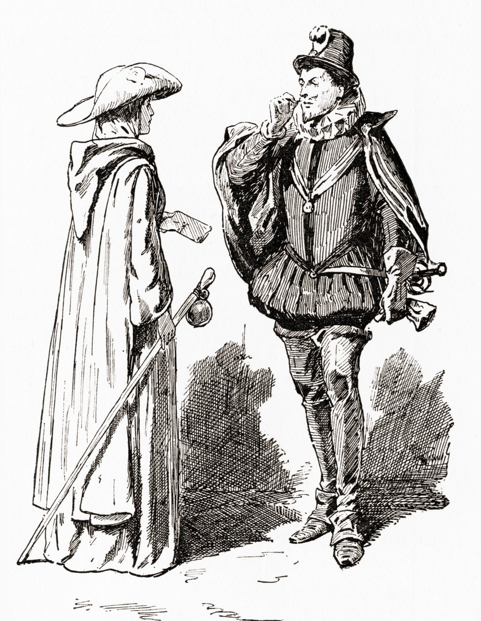 En scen från William Shakespeares pjäs Alls Well That Ends Well, akt V, scen 1, Helena: That it will please you to give this poor petition to the king, från The Works of William Shakespeare, publishe av Gordon Frederick Browne