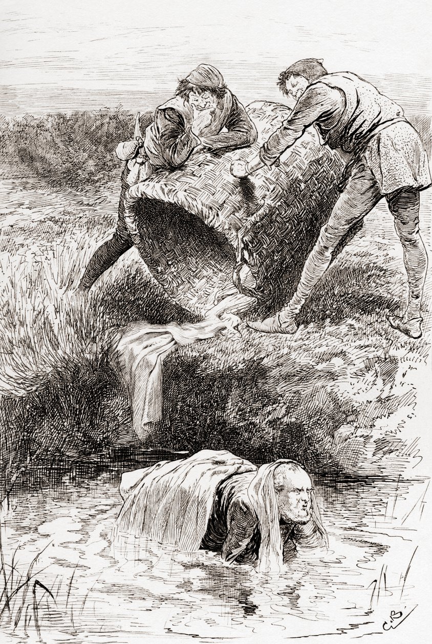 En scen från William Shakespeares pjäs The Merry Wives of Windsor Act III, Scene III, The Buck-basket, från The Works of William Shakespeare, publicerad 1896 av Gordon Frederick Browne