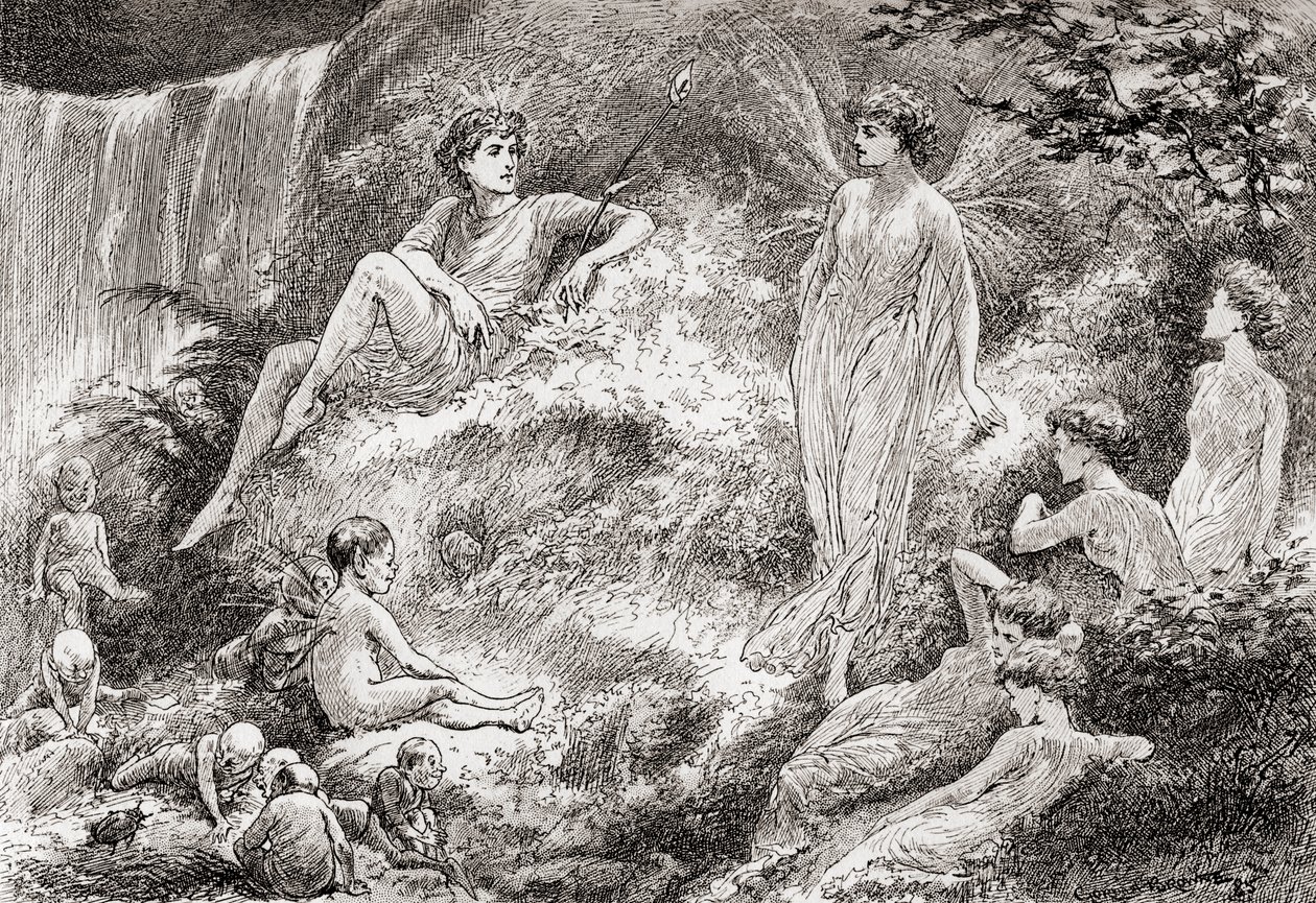 Titania: Låt ditt hjärta vila: Scene from William Shakespeares A Midsummer Nights Dream, Act II, Scene 1, from The Works of William Shakespeare, published 18 av Gordon Frederick Browne
