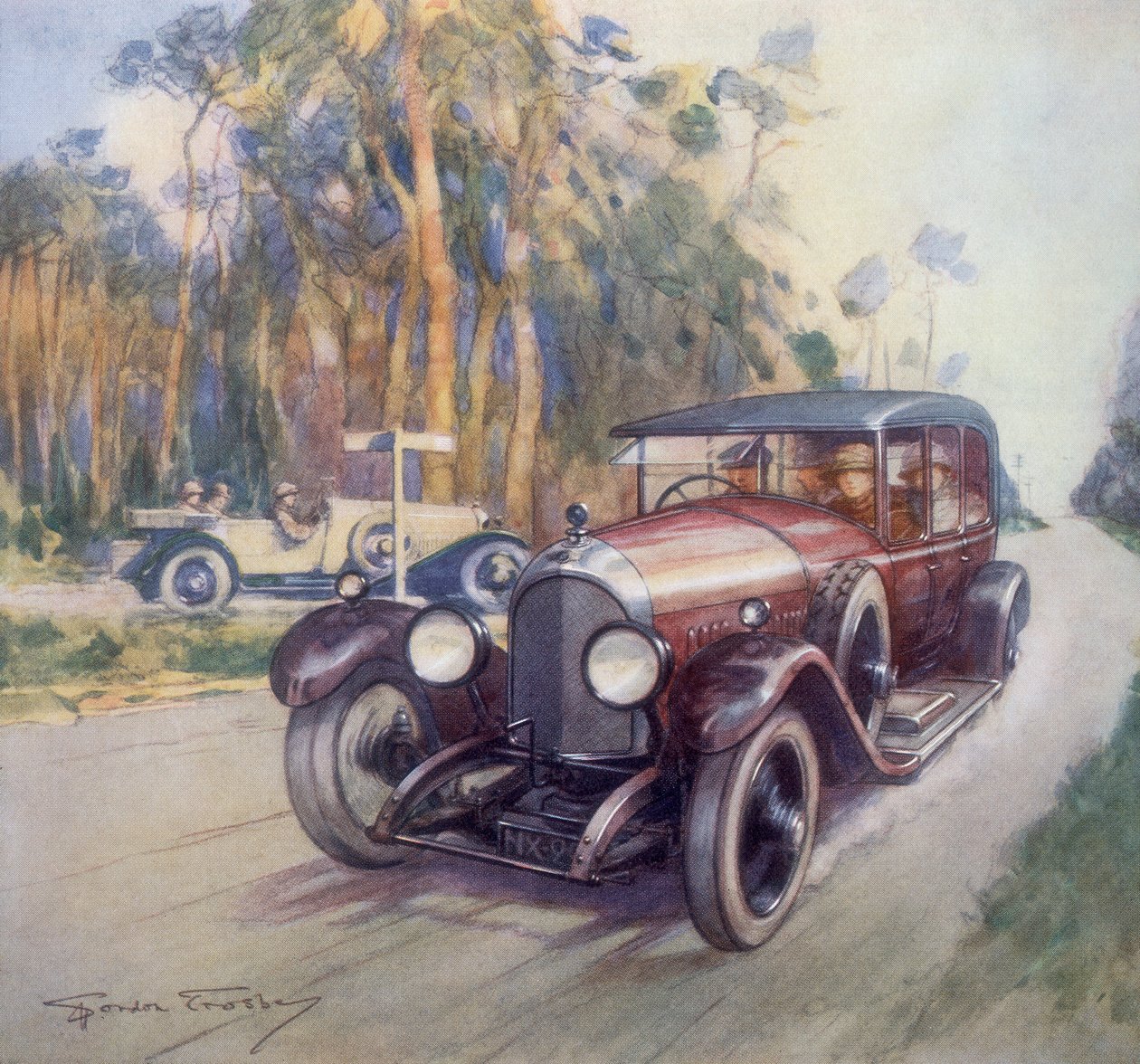 Affisch med reklam för Bentley-bilar, 1927 av Gordon Crosby