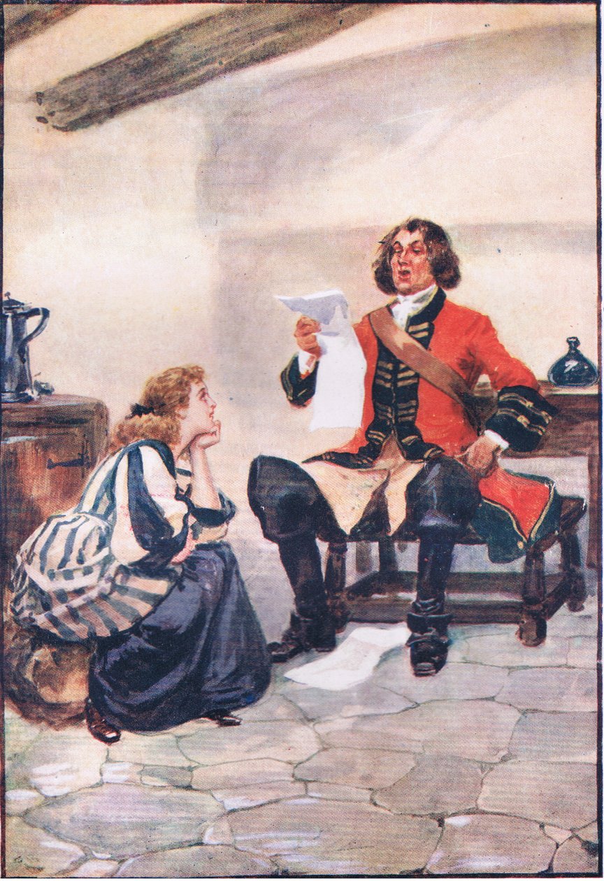 Kunde inte hålla sig, men måste ha hennes åsikt om hans arbete, från Lorna Doone pub.by W & R Chambers Ltd, 1921 av Gordon Frederick Browne