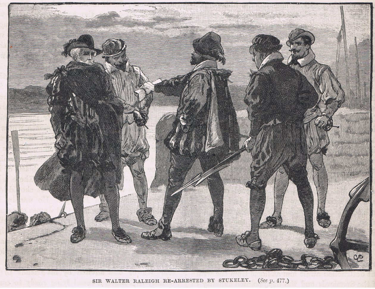 Sir Walter Raleigh arresterades på nytt av Stukeley 1618 av Gordon Frederick Browne