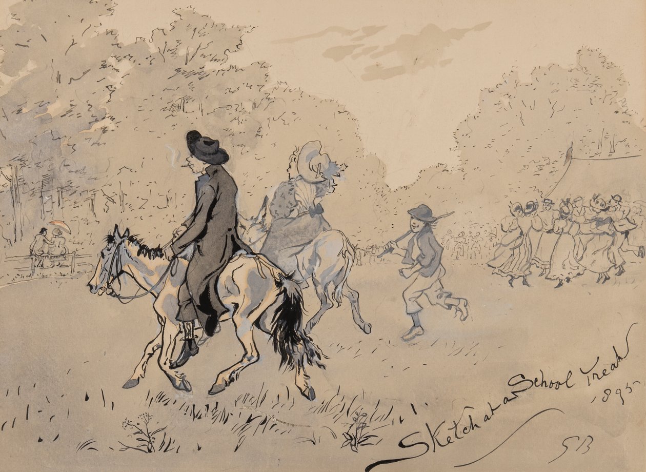 Sketch at a School Treat, 1895 (penna, pensel, bläck & wc på papper) av Gordon Frederick Browne