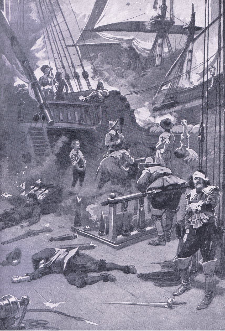 Slaget vid Camperdown 29-31 juli 1653, illustration från British Battles on Land and Sea, 1915 av Gordon Frederick Browne