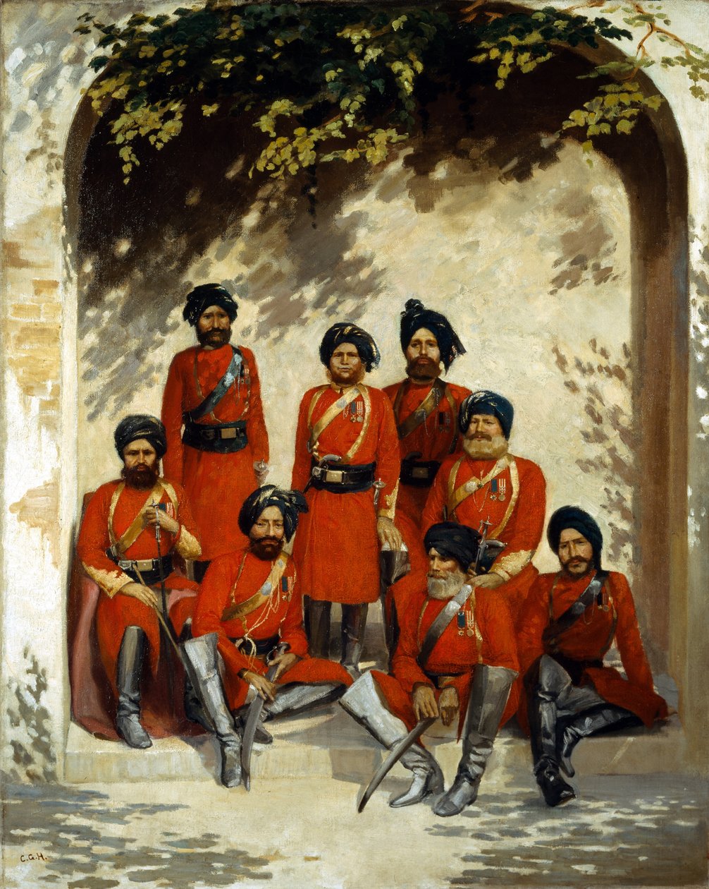 Indiska arméofficerare och underofficerare, 2nd Regiment of Cavalry, Punjab Frontier Force, ca 1863 av Gordon Hayward