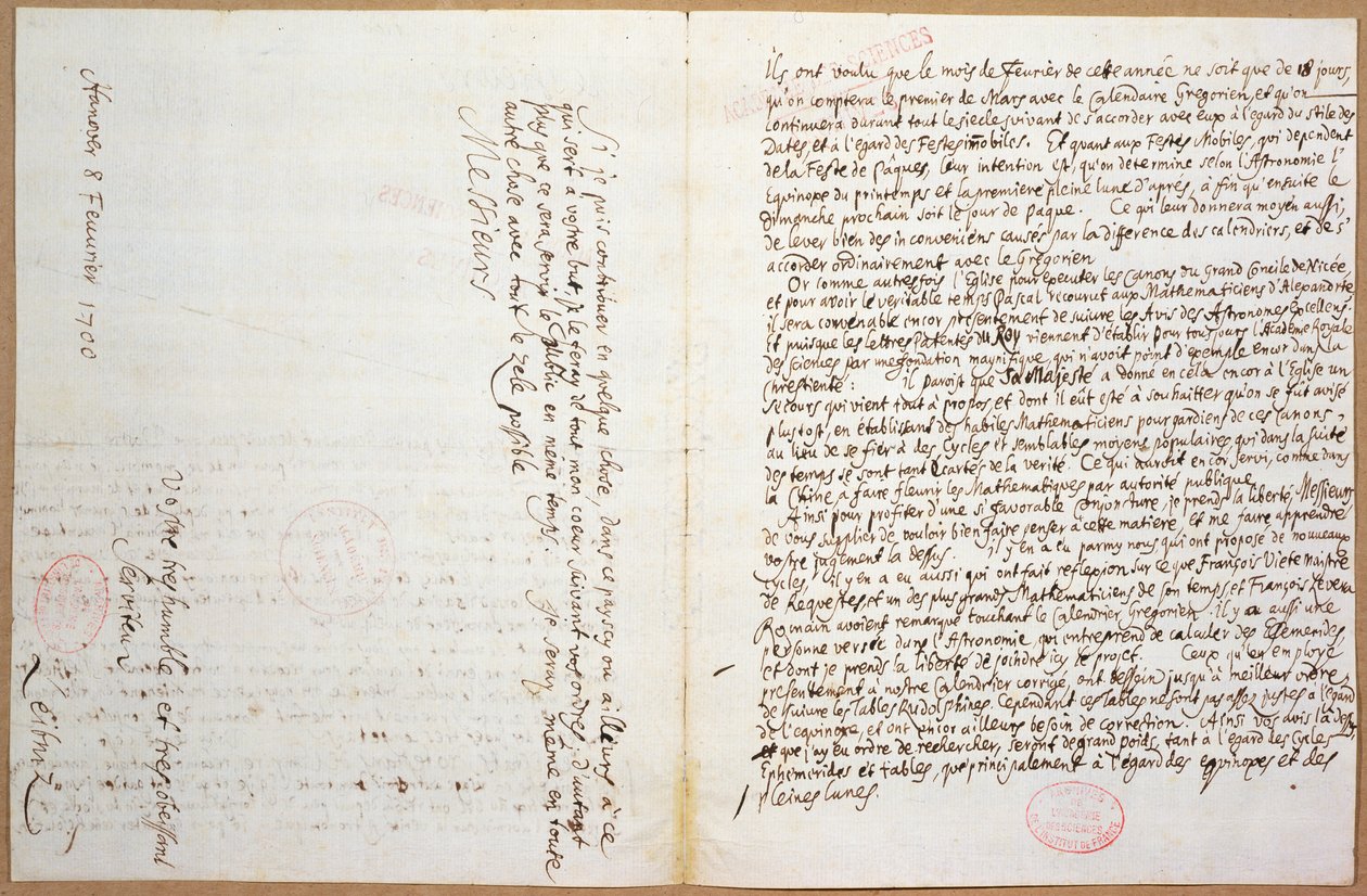 De sista sidorna i ett brev skrivet av Leibniz om hans antagning till 