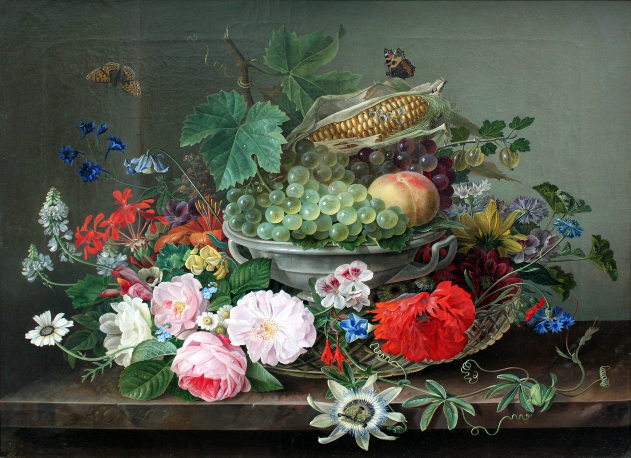 Stilleben med fruktkorg av Gottfried Wilhelm Voelcker