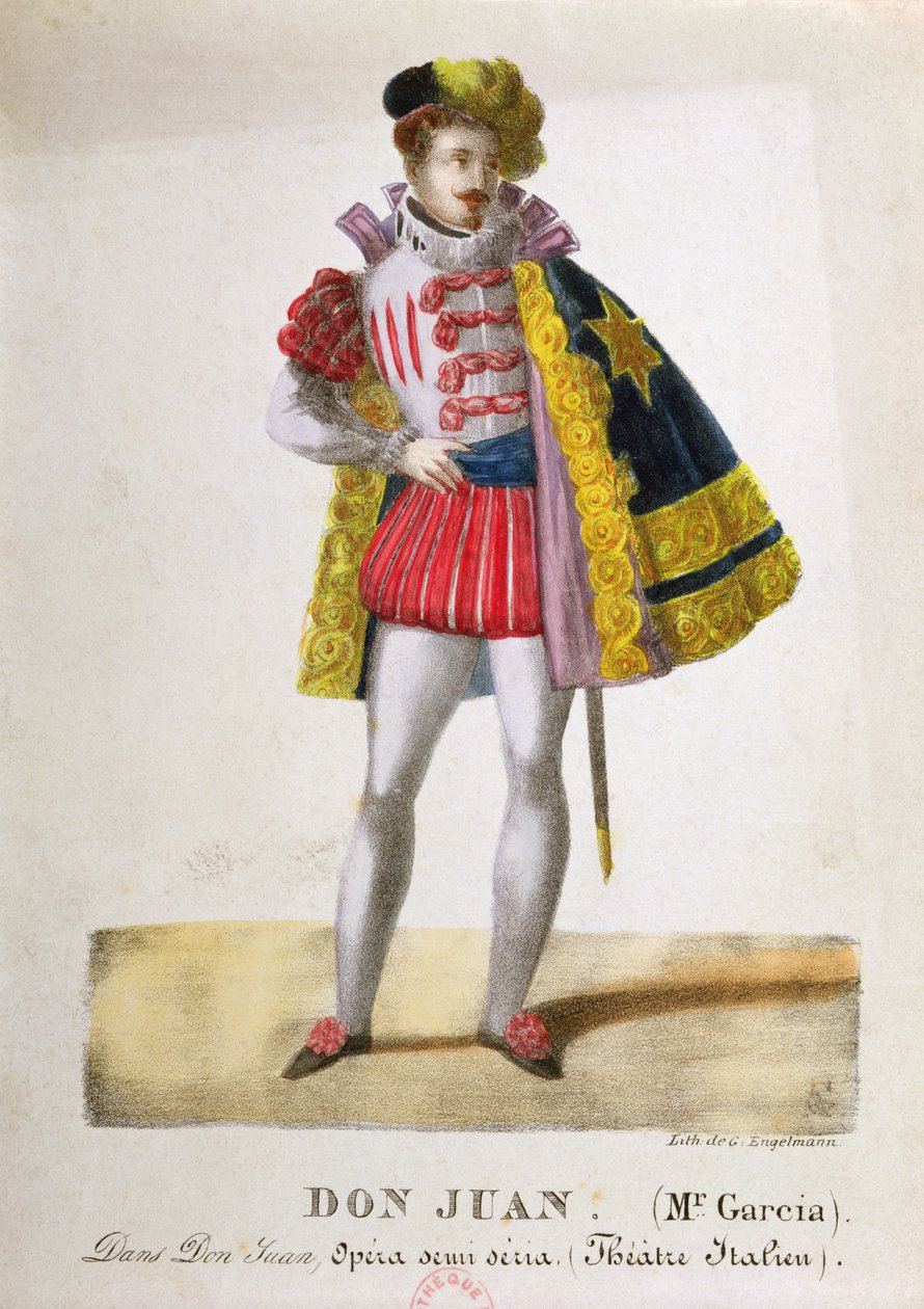 Kostym för Monsieur Garcia i rollen som Don Juan i operan Don Giovanni av Wolfgang Amadeus Mozart (1756-91), ca 1830 av Gottfried or Godefroy Engelmann