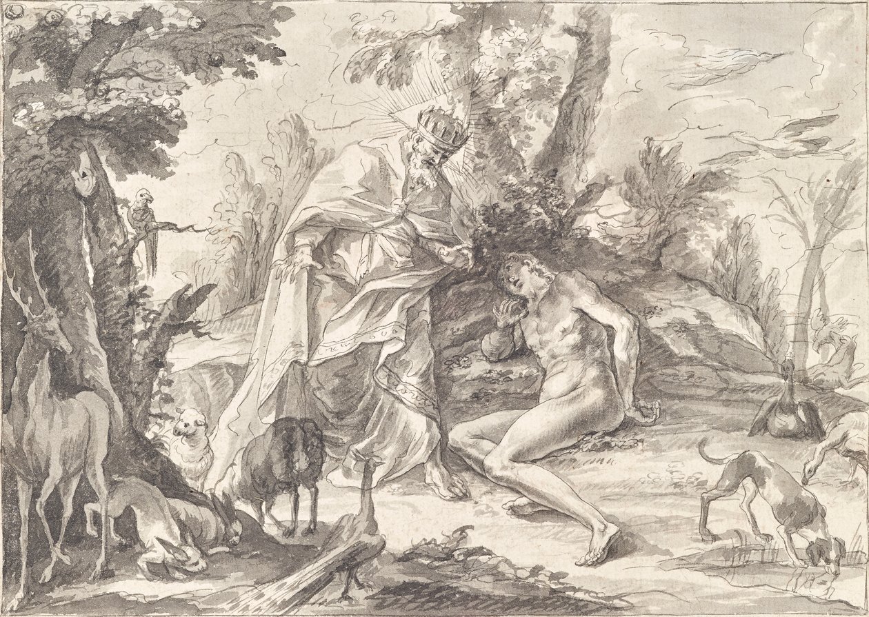 Gud Fadern och Adam i paradiset av Gottfried Bernhard Götz