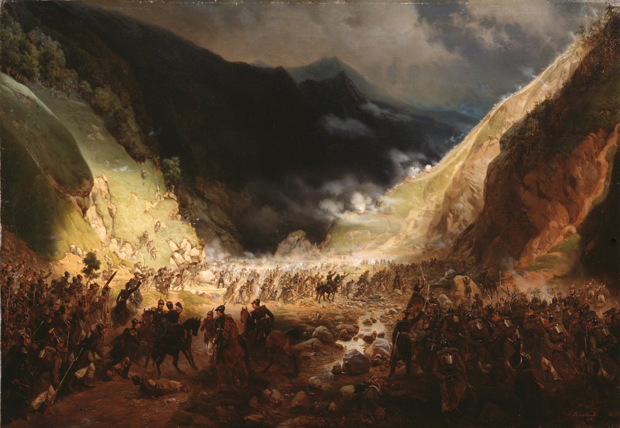 Slaget vid Rothenthurm-passet, 1871 av Gottfried Willewalde