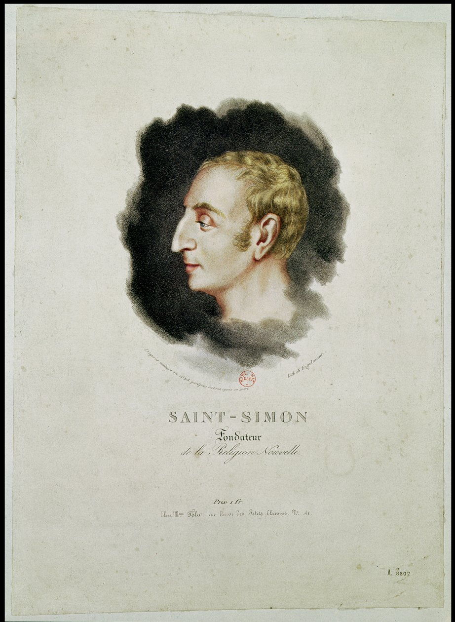 Porträtt av Claude Henri de Rouvroy, greve Saint-Simon (1760-1825) gjort kort efter hans död, 1825 av Gottfried or Godefroy Engelmann
