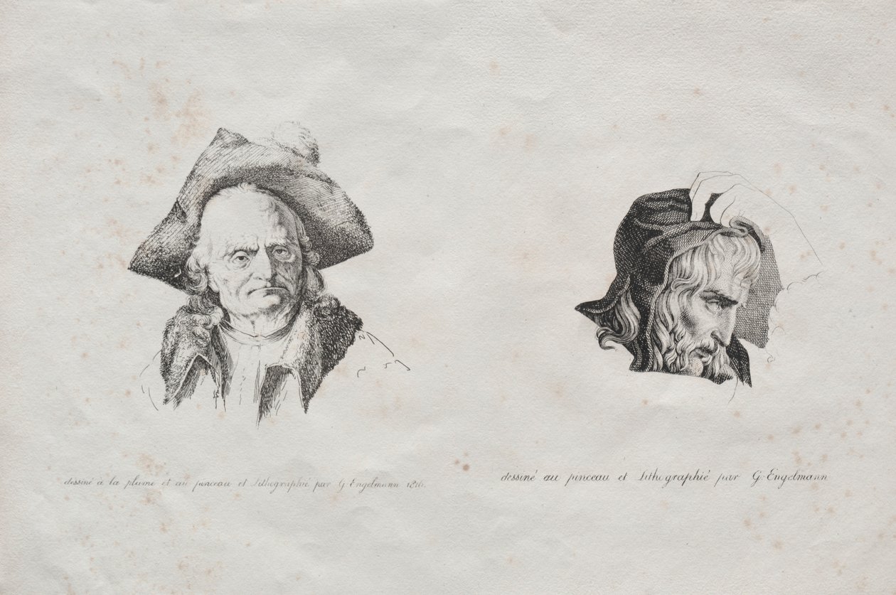 Samling av litografiska essäer: Två huvuden, 1816. av Gottfried or Godefroy Engelmann