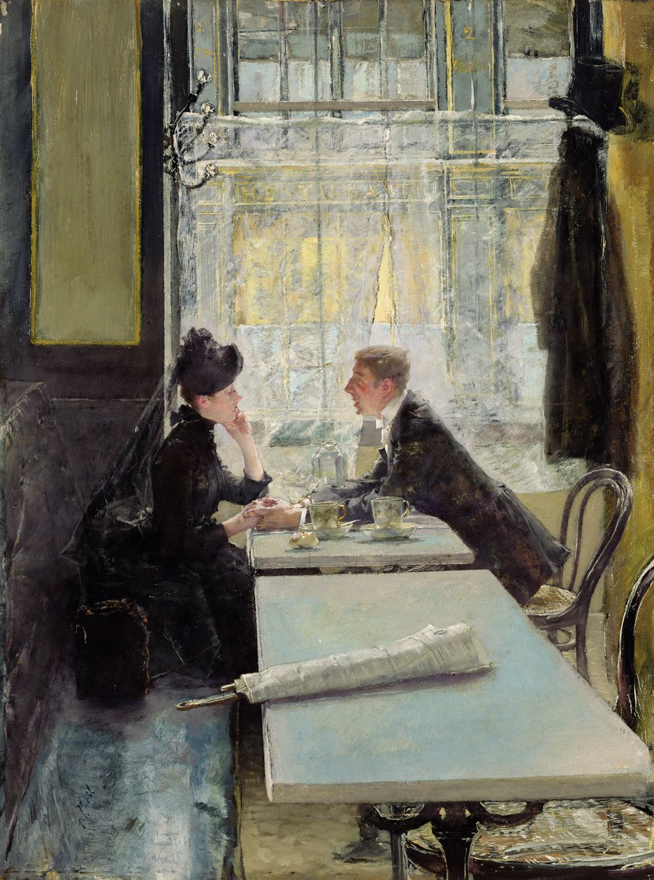 Älskare på ett café (panel) av Gotthardt Johann Kuehl