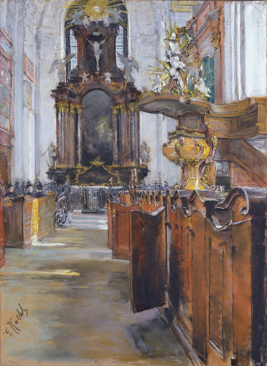 Interiör av St. Michaelis i Hamburg, 1890 (pastell på papper) av Gotthardt Johann Kuehl