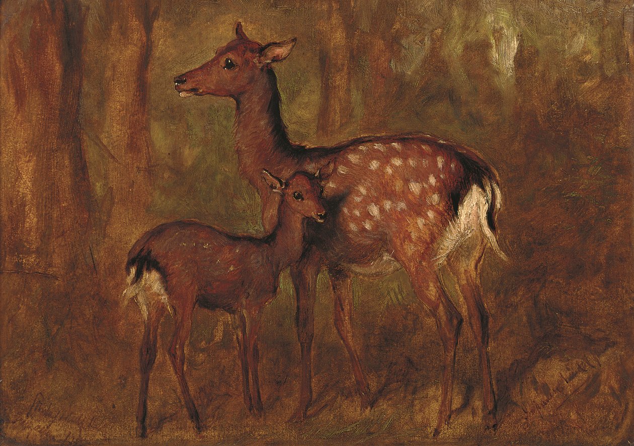 Japanska rådjur vid Tulliallan (olja på papper nedlagd ombord) av Gourlay Steell