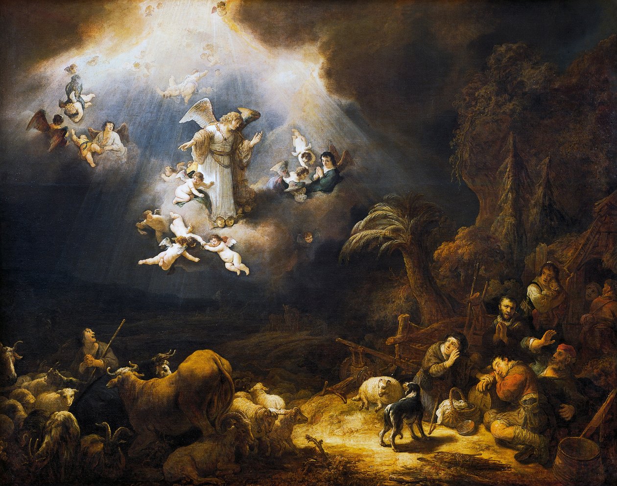 Änglar som tillkännager Kristi födelse för herdar av Govaert Flinck