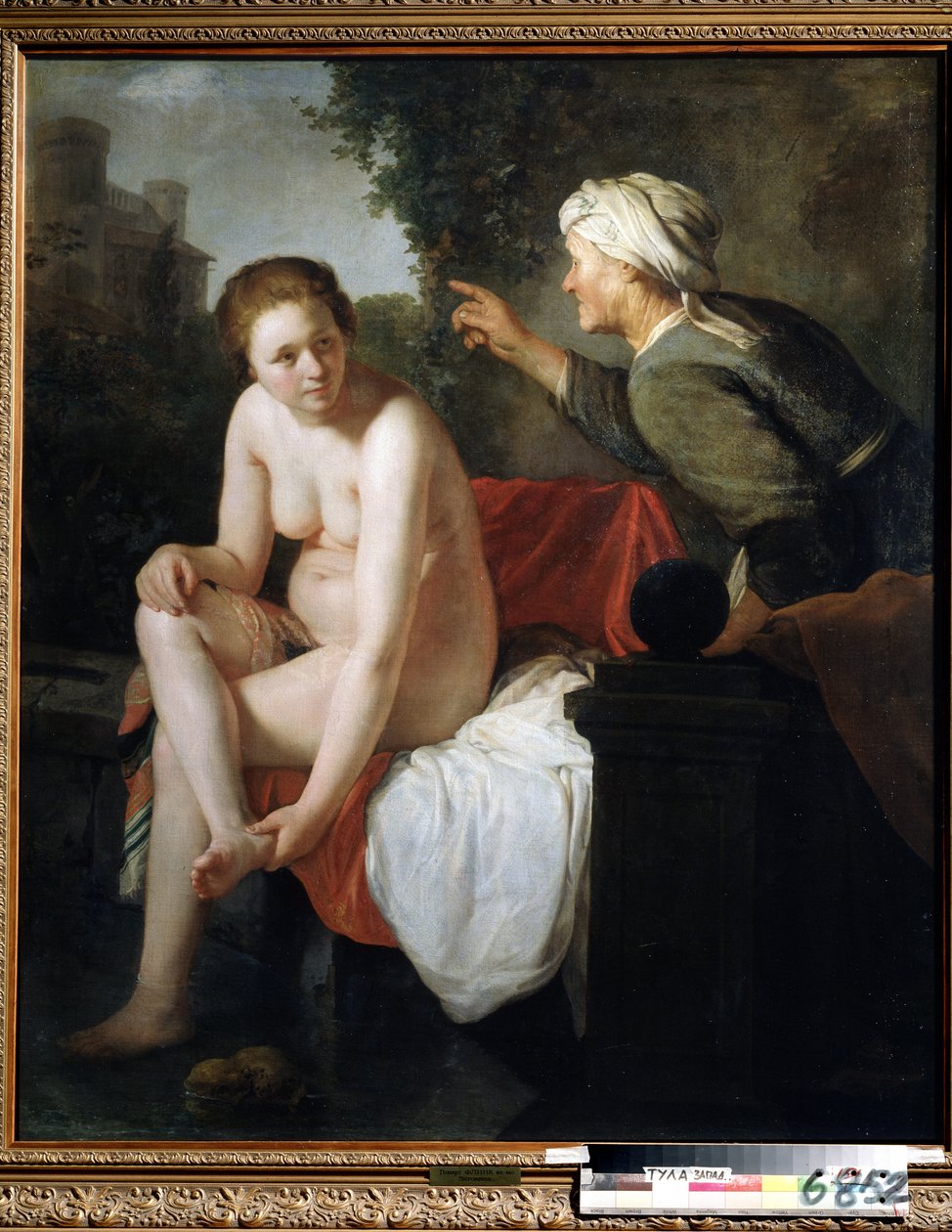 ""Bathsabi au Bain"" (Badande Bathsheba) Målning av Govert Flinck (Hoon Govert Flinck) (1615-1660) Huille sur Toile. Musis nationaldag i Toulla, Ryssland. av Govaert Flinck