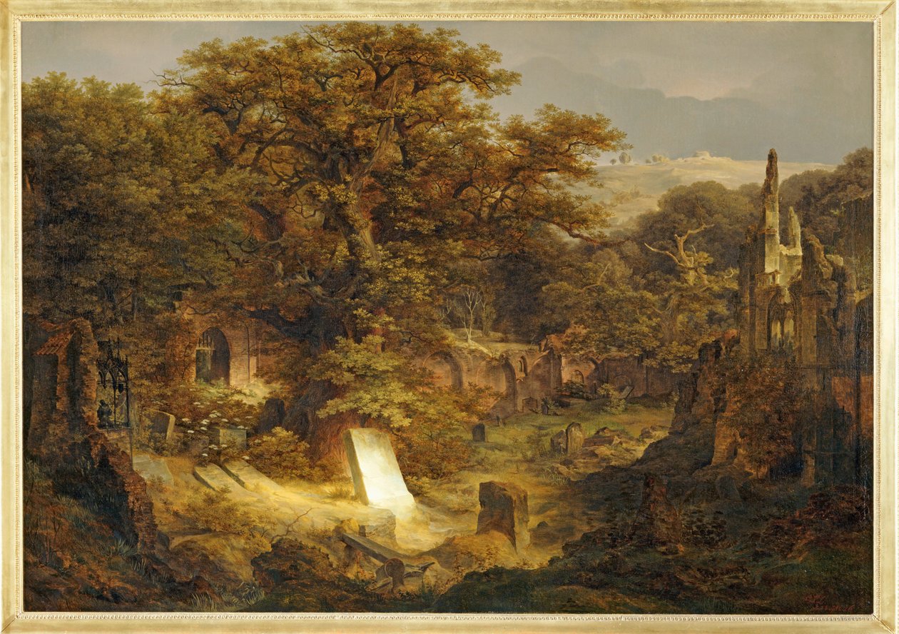 Landskap med gravsten och ruiner ... av Govaert Flinck