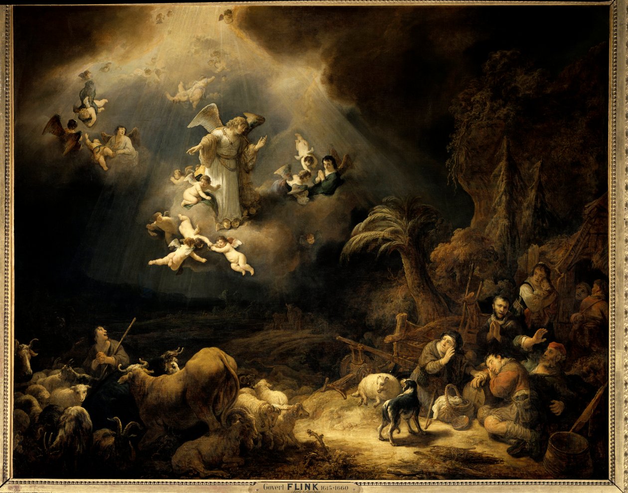 Meddelandet till herdarna Målning av Govaert Flink (1615-1660) (ec.flam.) 1639 Sön. 1,6x1,96 m Paris, Louvren. av Govaert Flinck