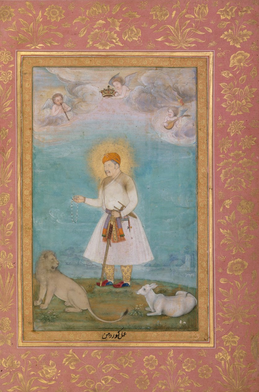 Akbar med lejon och kalv, ca 1630 av Govardhan