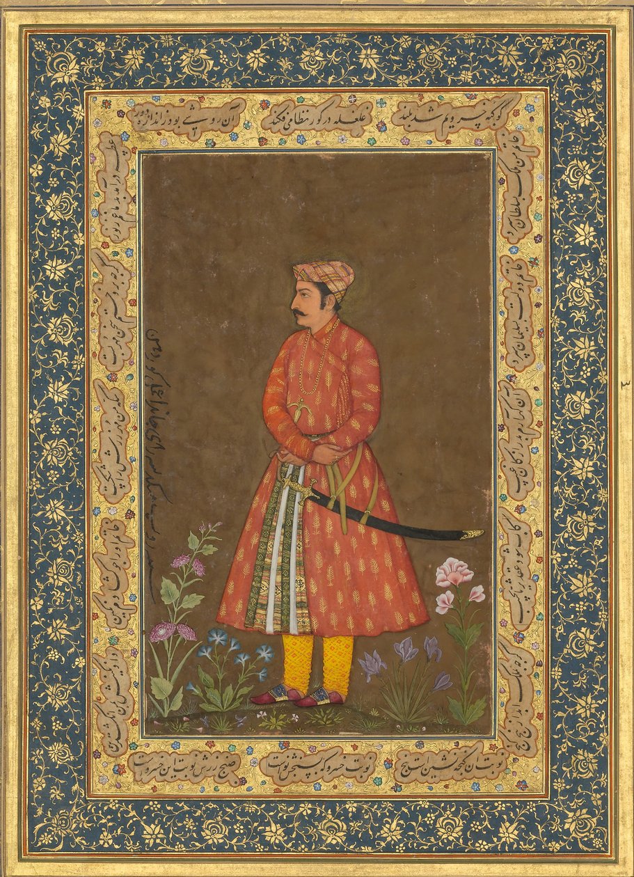 Porträtt av Rup Singh, folio från Shah Jahan-albumet, tergo: ca. 1615-20, recto: ca. 1500 av Govardhan