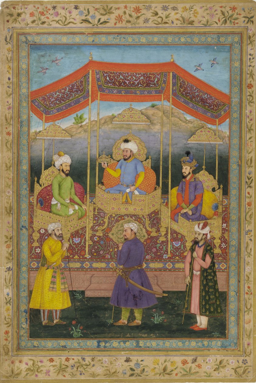 Förfäders grupp av Mughal-härskare (wc, bläck och guld på papper) av Govardhan