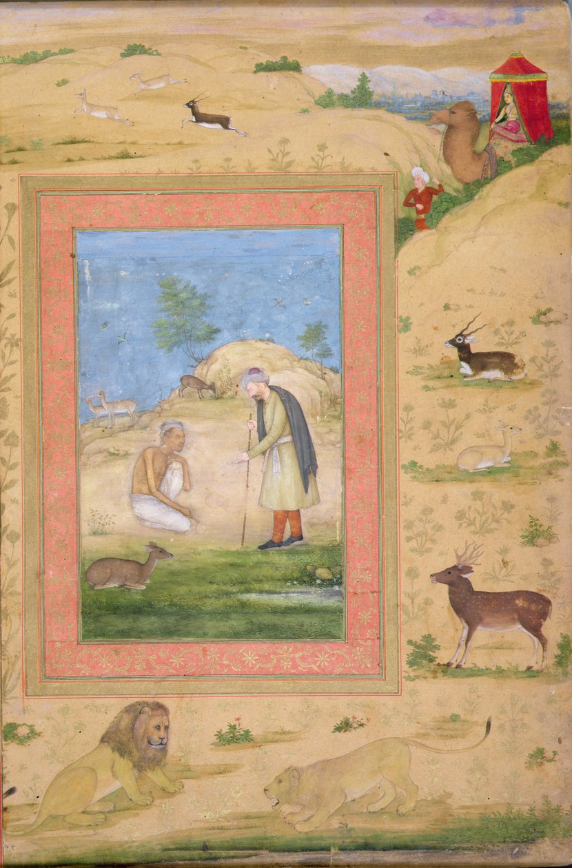 Majnun knäböjer inför Lailas Messenger, från Shah Jahan-albumet av Govardhan attr. to Govardhan attr. to