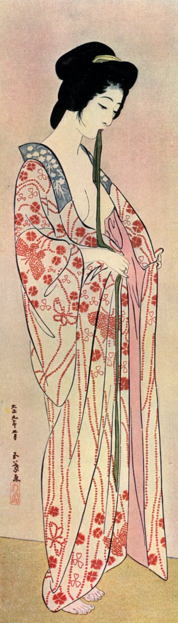 En japansk kvinna som bär en nagajuban, 1920 1930. av Goyo Hashiguchi