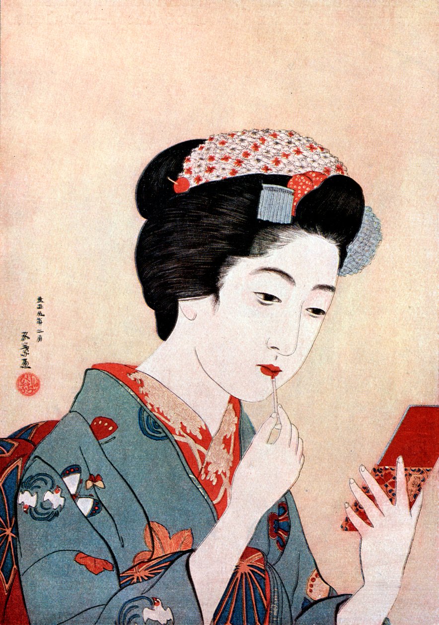 En kvinna med en Beni-borste, c1900-1921. av Goyo Hashiguchi