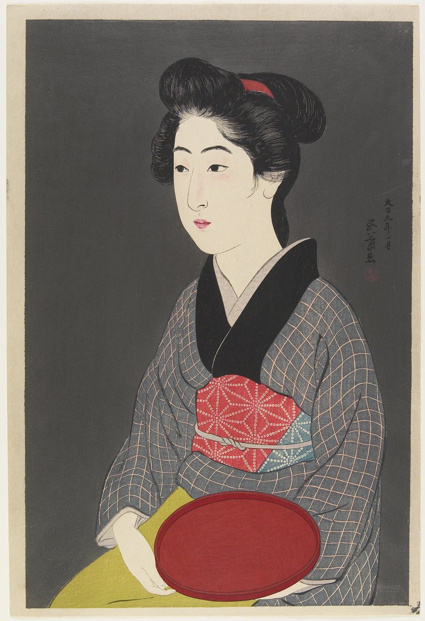 Kvinna som håller en bricka, 1920 av Goyo Hashiguchi
