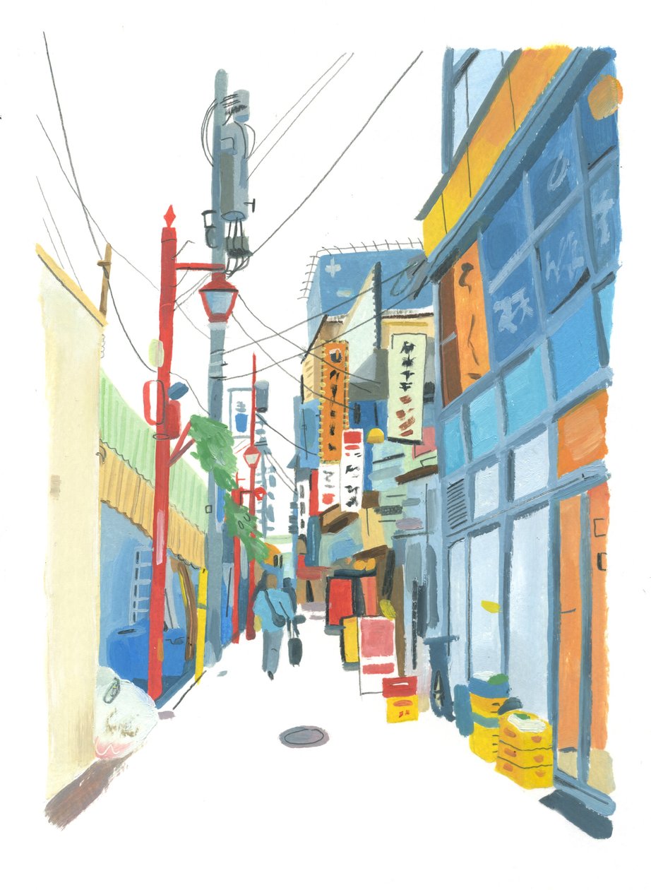 Shinjuku, 2015 (olja på papper) av Grace Helmer