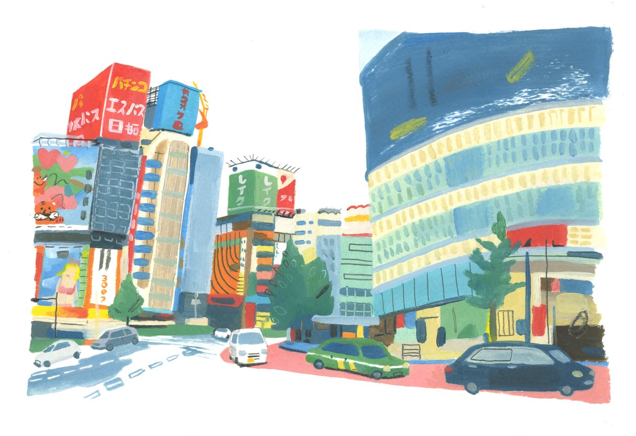 Shinjuku 2, 2015 (olja på papper) av Grace Helmer