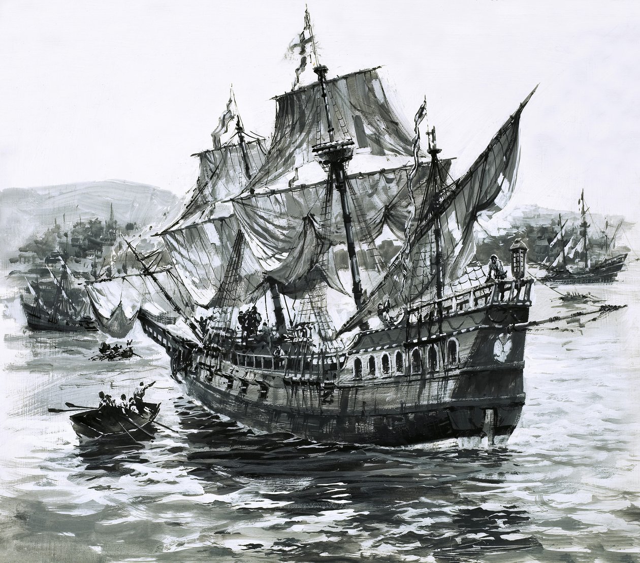 Drakes skepp, Golden Hind, haltar tillbaka till Portsmouth med enorma rikedomar i bagaget av Graham Coton