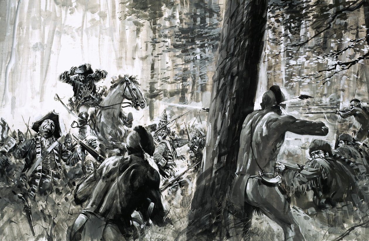 År 1765 överfölls general Edward Braddock av franska soldater och vilda kanadensiska indianer. av Graham Coton
