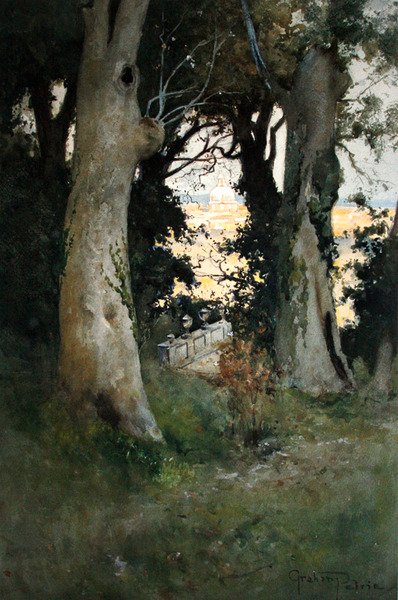 Corsini Gardens, Rom (akvarell och kroppsfärg på papper) av Graham Petrie