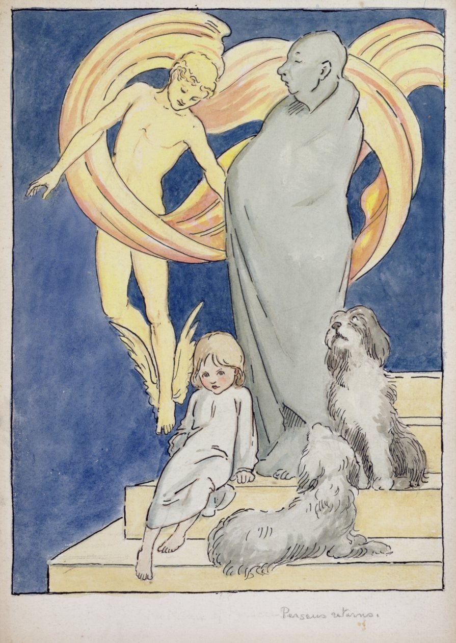 Perseus Returns, c.1904-05 (akvarell, penna och bläck på papper) av Graham Robertson