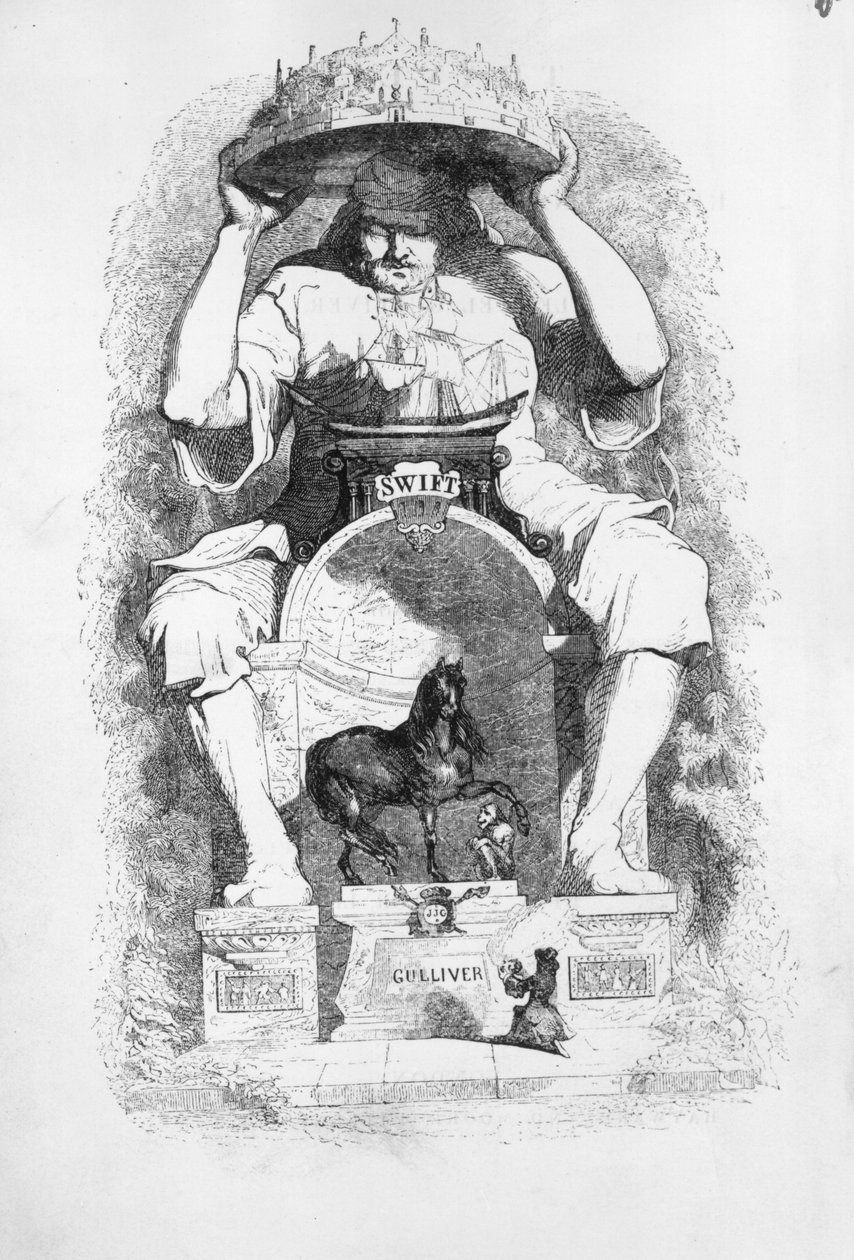 Frontispice till "Gullivers resor" av Jonathan Swift, 1838 av Grandville