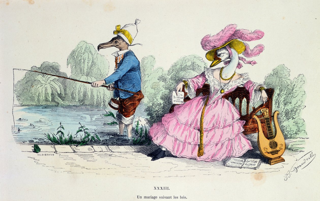 Marriage by the Book, karikatyr från serien "Les Metamorphoses du Jour", nytryckt 1854 (se även 213938). av Grandville