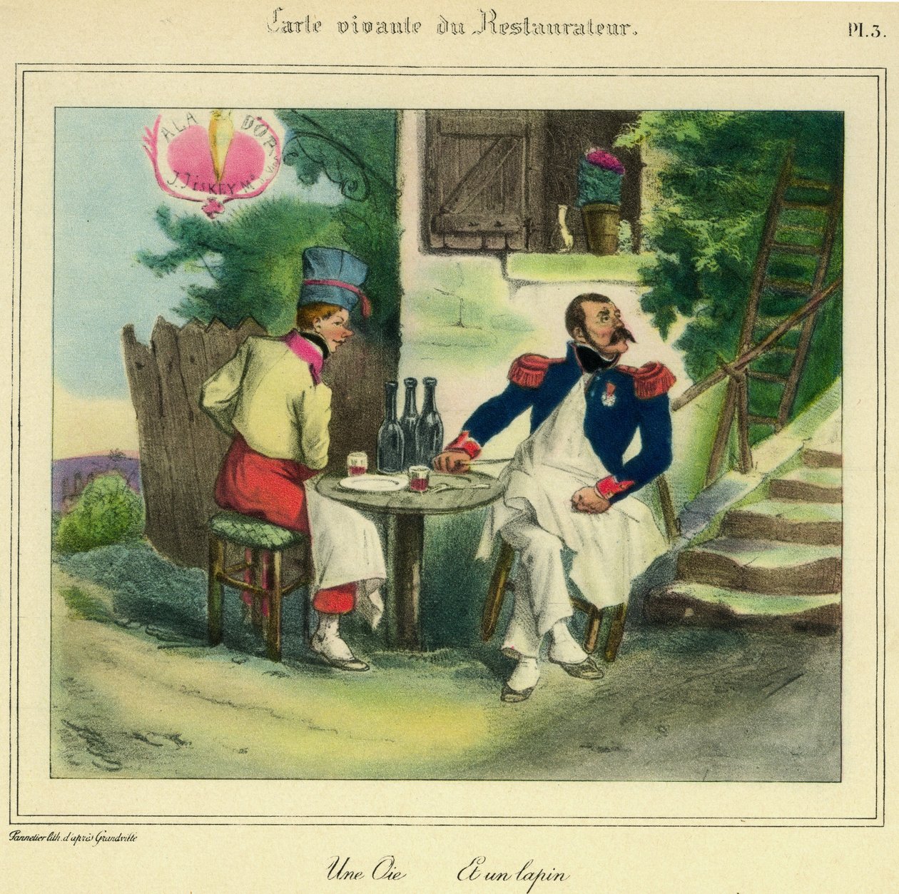 Den levande kartan över krögaren "En gås och en kanin" (litografi) av Grandville